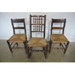 A pair of Rush Slated Chairs and a Rush Slated Rocking Chair