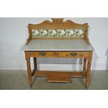 A 19th Century Pine Washstand with a Tiled Back over a Marble Top - 107 cm wide x 110 cm high