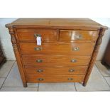 A 19th century camphor wood chest with two short over four long drawer having brass campaign