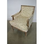 A French style upholstered chair with a feather filled cushion seat - 93 cm tall x 70 cm wide x 76