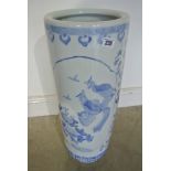 A mid 20th century blue and white transfer printed stick stand, Chinese style - good condition,