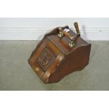 An Edwardian Oak and Brass Coal Box and Shovel