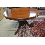 Victorian Mahogany circular dining table on pedestal column and triple splayed legs - fully