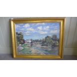 Oil on Canvas Painting - 'The Thames at Richmond' by Leslie Woollaston - English - 1900-1977 - 20 x