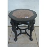 An oriental hardwood Jardinere stand with a marble inset top - 52cm tall x 46cm wide