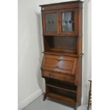 An Oak Students Bureau with a leaded glazed top - 184 cm tall x 76 cm wide