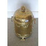 A Brass Dome Top Coal Scuttle - on claw feet - 46cm tall