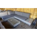 A Bramblecrest light grey woven modular sofa with chaise lounge and a woven coffee table