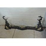 An ornate Victorian cast iron and brass extending fire kerb - 125cm extended - 47cm tall