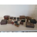 A selection of treen boxes inclulding Tunbridgeware - nineteen in total - varying condition