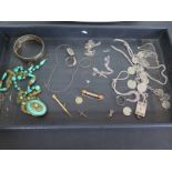 A Selection of Silver and Costume Jewellery - items include necklaces, mourning brooch,