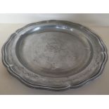 Large 18th Century Pewter Charger - 37 cm diameter - some denting to body