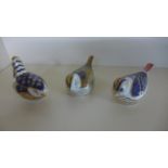 Three Royal Crown Derby Paperweights in the form of birds - in good condition - no chips or cracks