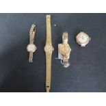 Two Gold Plated Longines Ladies Watches, a 9ct Gold Cased Ladies Watch on a 9ct Gold Bracelet Strap,
