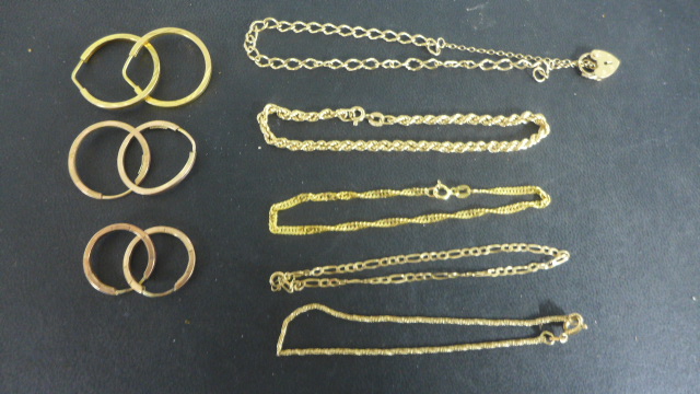 Three pairs of hoop earrings and five 9ct gold bracelets - Image 2 of 2