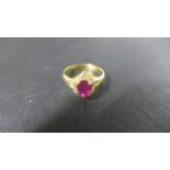 An 18ct Yellow Gold Ruby and Diamond Ring Size N - approximately 2.9 grams - Ruby approximately 6.