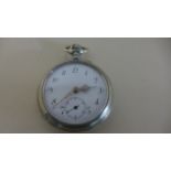 A French Silver Plated Open Faced Pocket Watch - Arabic numerals to white enamel dial with