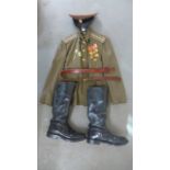 Russian Officers Uniform, with hat, belt, jacket, trousers, leather boots,