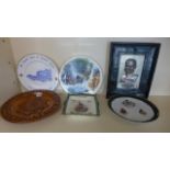 Fronted metal bust of Field Marshal Von Hindenburg, three commemorative plates,