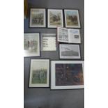 A framed print of HMS Dundalk, five framed prints of German Military and a Cuneo Print,