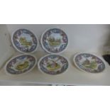 Antique Spode plates - Set of five featuring game birds - 28cm diameter - All in excellent