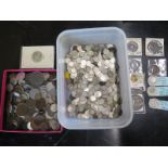 A collection of mainly English coinage, including silver threepenny pieces, a half groat,