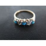 An Antique Diamond and Turquoise Carved Half Hoop Ring - 2 stones - shape - Old Brilliant,