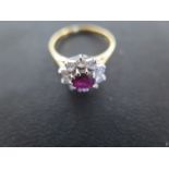 A Gold, 18ct Modern Ruby and Diamond Round Cluster Ring - 1 stone, shape: Round cut, Colour Red,