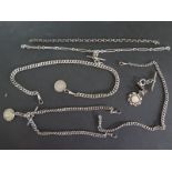 Five silver watch chains - longest 44 cm,