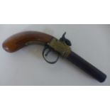 A 19th Century Percussion Cap Pistol - unnamed - 18 cm long - good condition for age - cocks and