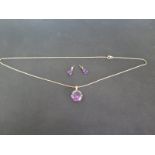 A 9ct Yellow Gold Amethyst Pendant and Earrings - the pendant on 18ct Yellow Gold Chain - total