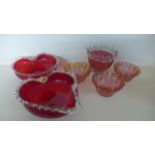 Four items of Cranberry Glass and two Ruby Glass Bowls - all in good condition with no chips or