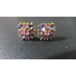 A pair of 14ct Gold Tanzanite and Pink Sapphire Earrings - approximately 3.