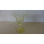 A Hand Blown Yellow Vaseline Glass drinking glass, fluted rim,