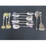 A selection of silver hallmarked spoons, souvenir spoons and mustard spoons - approx 5.