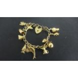 A 9ct Yellow Gold Charm Bracelet with fourteen charms - approximately 15.