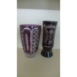 Two Bohemian Glass Vases - 35cm high x 13.5cm diameter and 30.