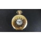 An Omega 9ct Yellow Gold Half Hunter Pocket Watch - manual side wind - 50 mm wide - dial good -