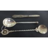 A Russian Silver Spoon with Foliate Enamel Decoration to underside of bowl,