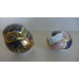 Two Royal Crown Derby Paperweights in the form of birds - in good condition - no chips or cracks