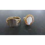 Two 9ct Yellow Gold Rings, one size W-X - Gentleman's signet ring, one size K - Ladies cameo ring,