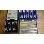A boxed set of eight silver tea spoons, a boxed set of six silver coffee spoons,