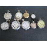Five silver cased pocket watches and four non silver cased pocket watches - most watches not