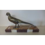 An Art Deco Bronze of a Pheasant on a Marble Base - 29 cm tall x 50 cm x 13 cm - minor marks -