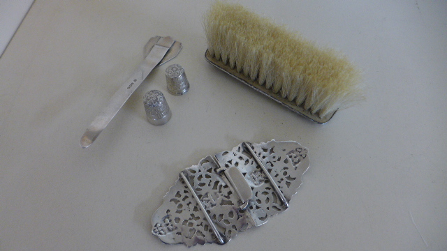 A silver nurses buckle, a silver back brush, - Image 2 of 5