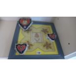 A framed Royal Engineers sweetheart and three Durham light infantry sweet hearts - all appear to be