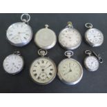 Five silver cased pocket watches - most not running and three non silver cased pocket watches