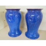 A pair of Lovatts Langley Ware blue glazed vases - patent no to base 303679 - 26.