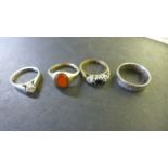 Four 9ct Yellow Gold Dress Rings - size M, O,