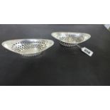 Two Hallmarked Silver Oval Form Pierced Dishes - approximately weight 2 troy oz - both in good